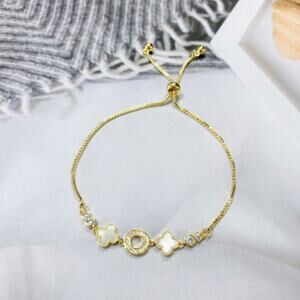 Brass Shell White Clover Dainty Adjustable Bracelet